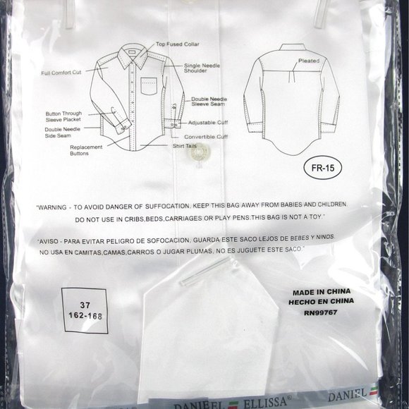 NWT Daniel Ellissa Men's Shiny White Satin Dress Shirt & Tie Set, 14.5 (32/33) - Picture 2 of 2